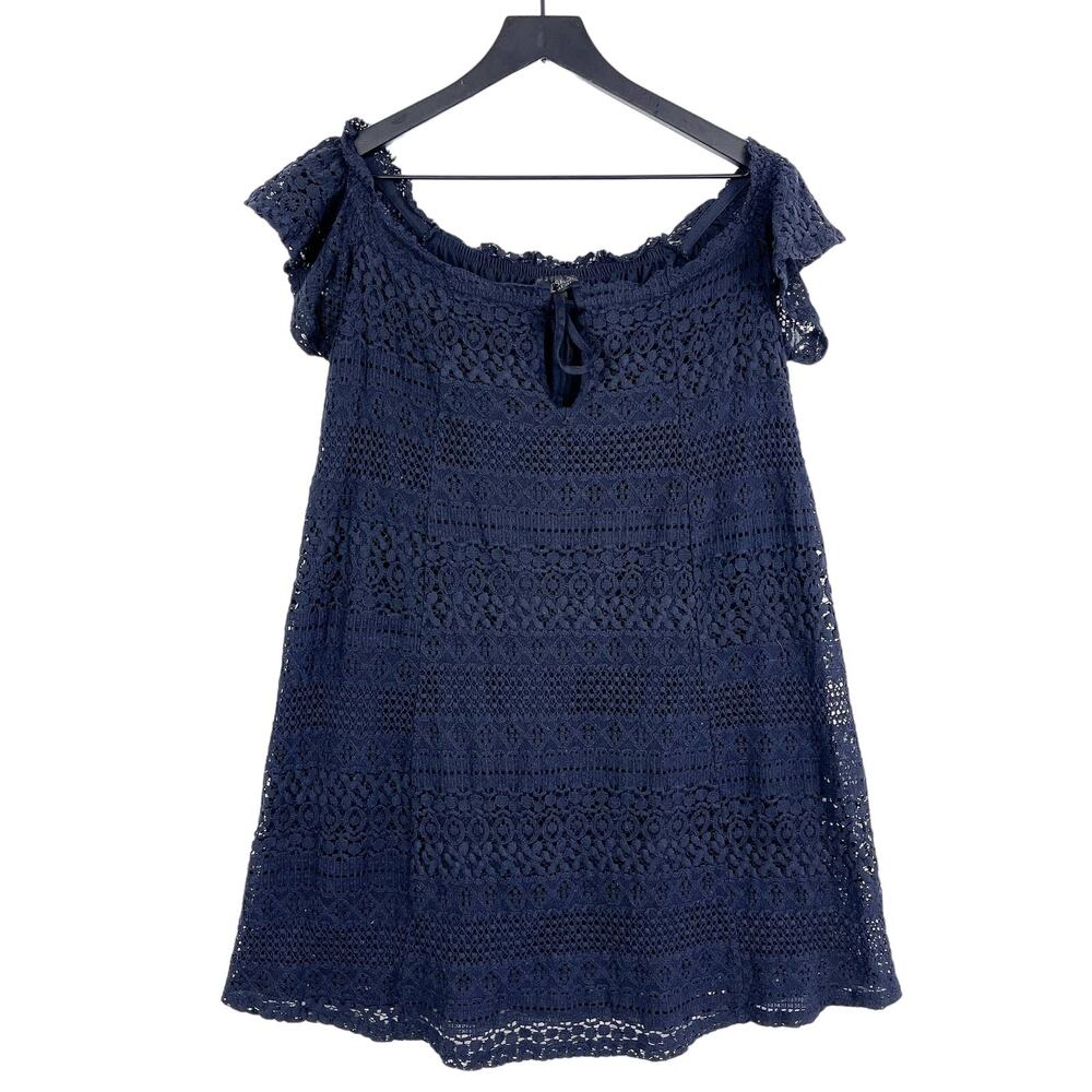 TopShop Nordstrom Size 2 US Lace Off Shoulder Mini A-Line Dress Navy Blue